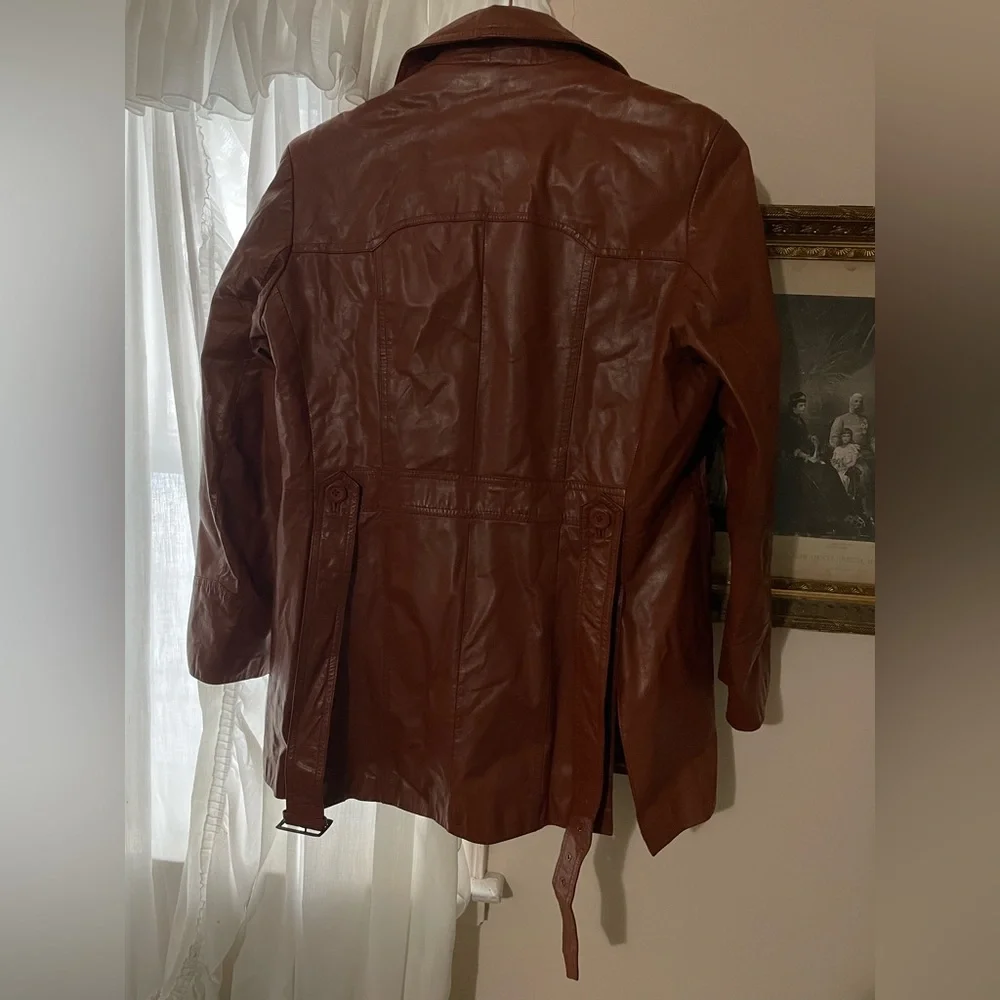 Martini Cognac Brown Leather Jacket with Removable Faux Fur Lining - Picture 3 of 16
